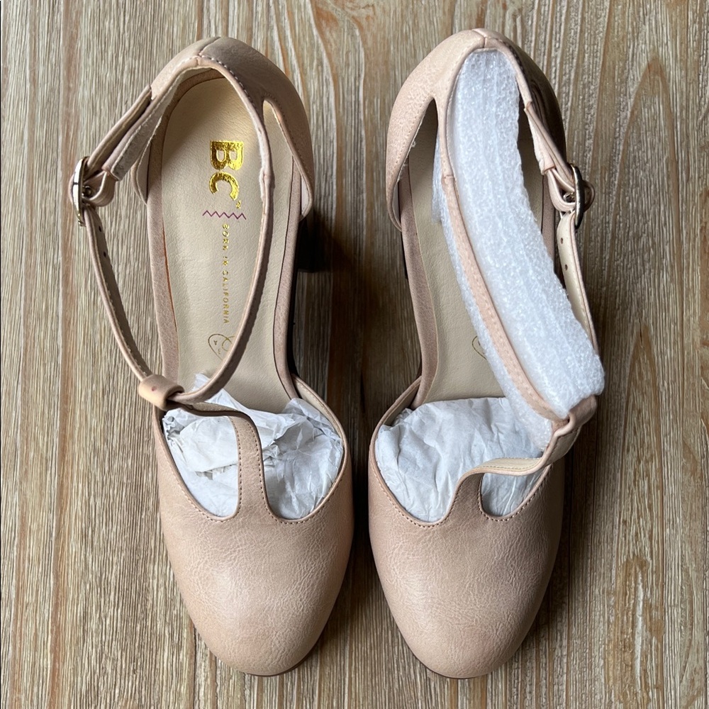 BC Footwear Nude T-Strap Heels - Picture 6 of 7